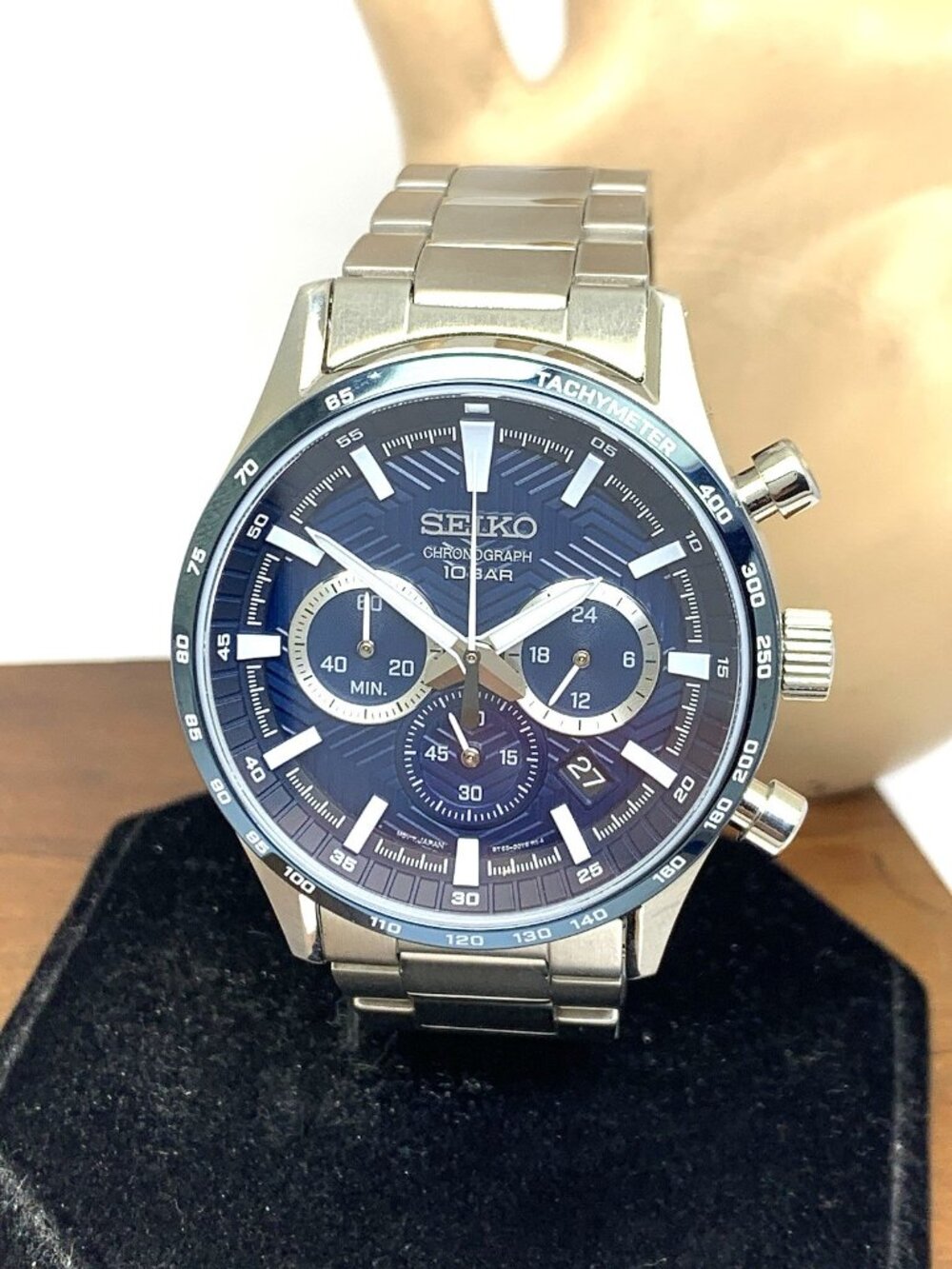 Seiko Mens Watch SSB445 Quartz Chronograph Blue Dial Silver Stainless Steel 43mm